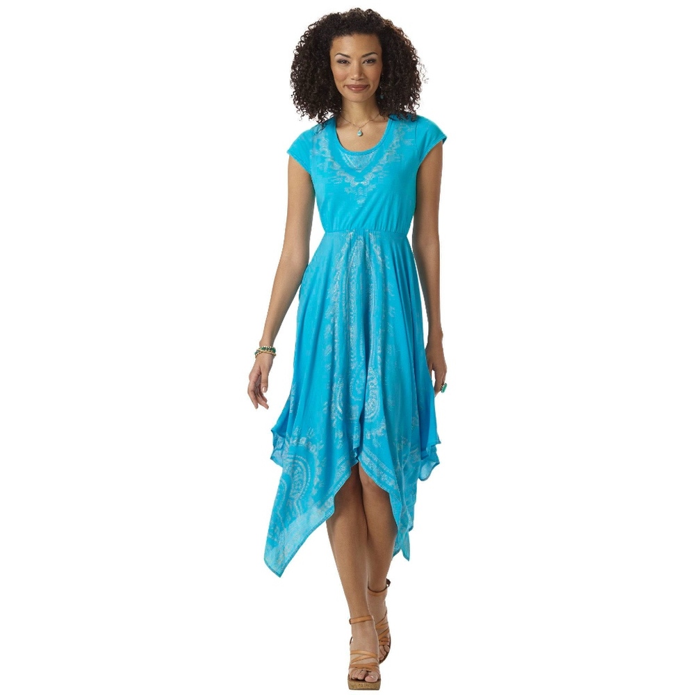 Lola P Turquoise Flowy Handkerchief Dress NWT Sz S
